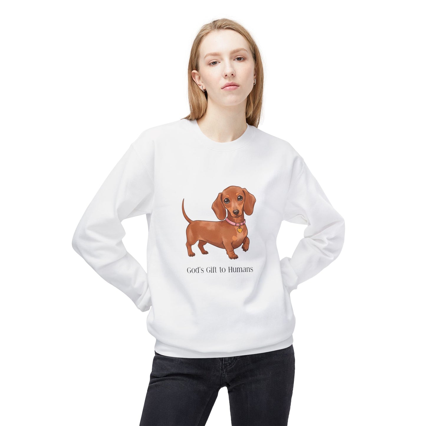 Dog Lover's Fleece Sweatshirt, Pet Owner Gift, Cute Dachshund Apparel, Cozy Crewneck, Dog Themed Clothing, God’s Gift to Humans