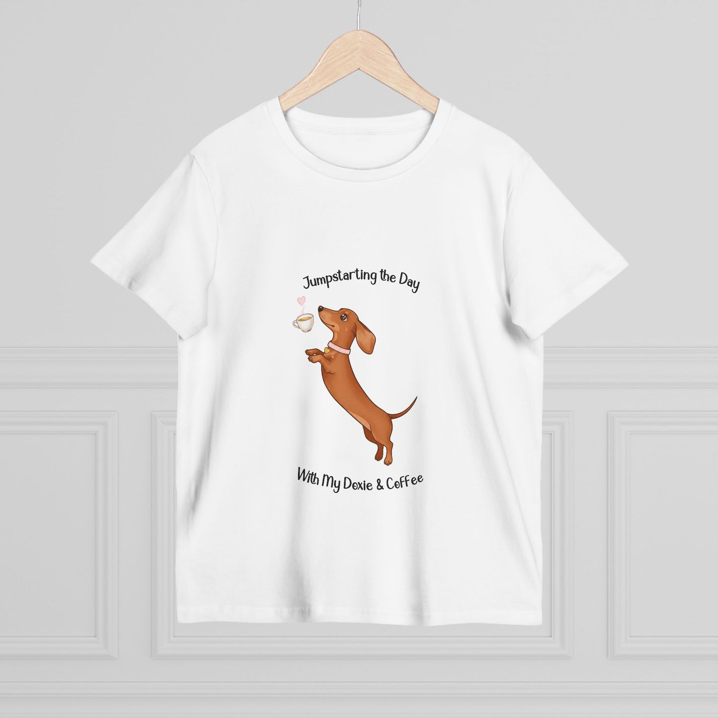 Women’s Dog Lover Tee - Fun Coffee and Dachshund Design, Gift for Pet Owners, Casual Wear, Birthday Present, Cute Animal Tee