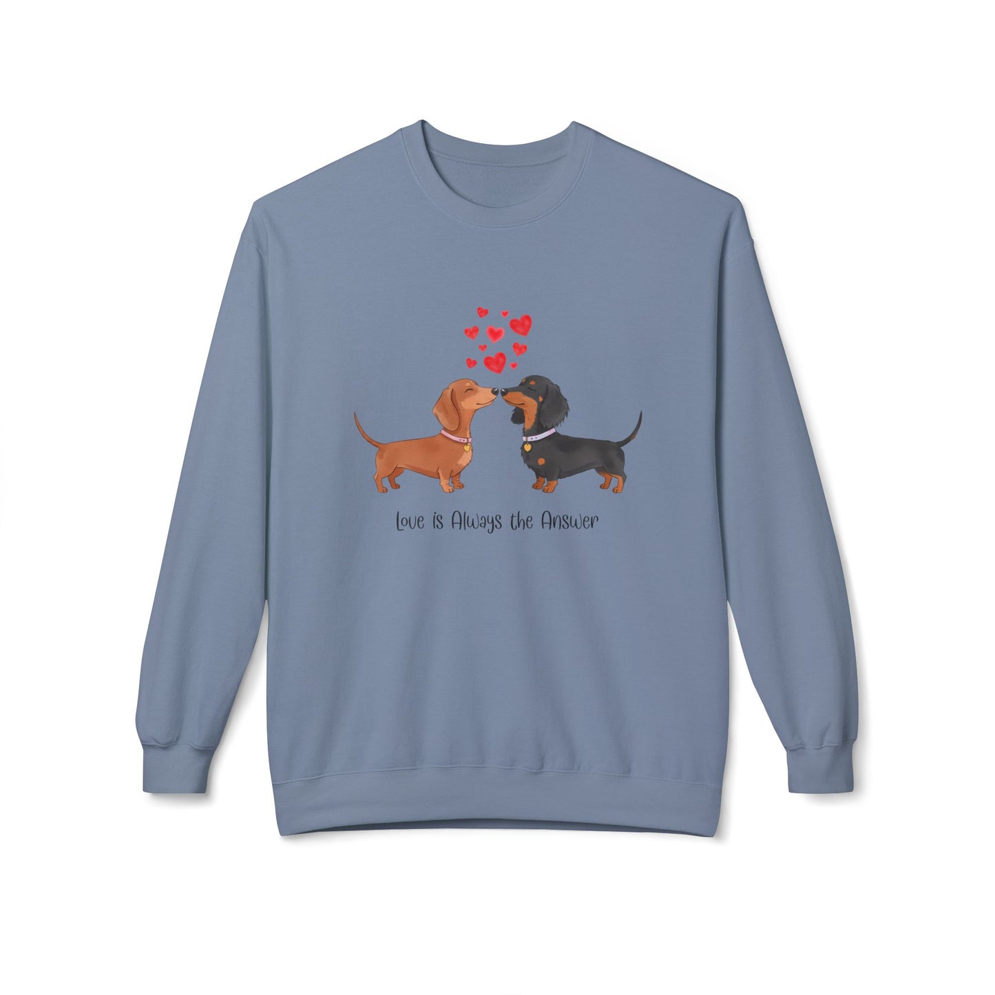 Dachshund Love Crewneck Sweatshirt — "Love & Wag the Day" Cute Wiener Dog Couples Tee