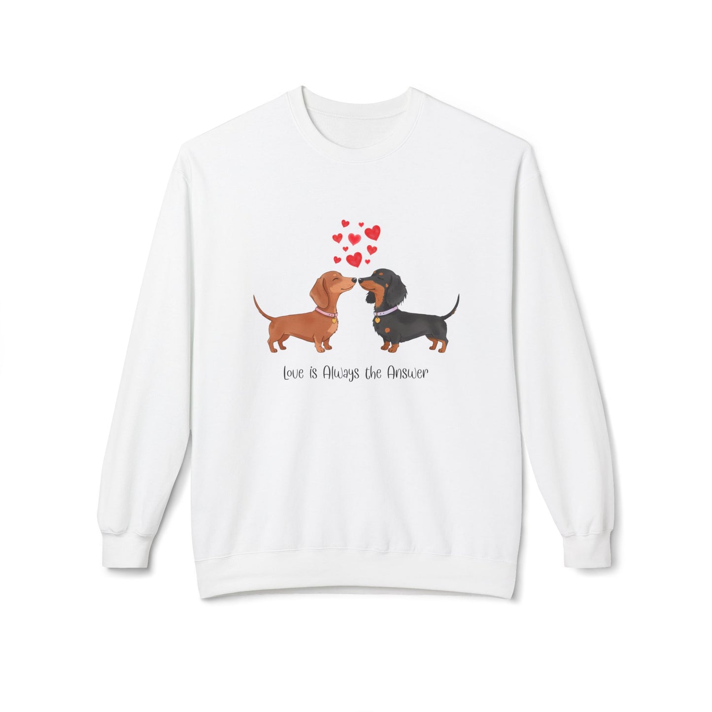 Dachshund Love Crewneck Sweatshirt — "Love & Wag the Day" Cute Wiener Dog Couples Tee