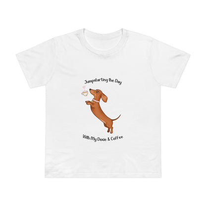 Women’s Dog Lover Tee - Fun Coffee and Dachshund Design, Gift for Pet Owners, Casual Wear, Birthday Present, Cute Animal Tee