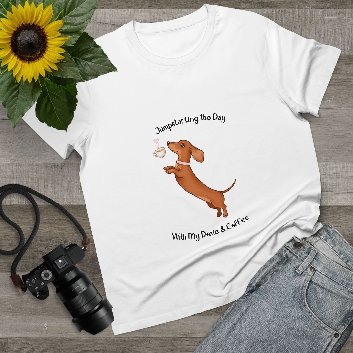 Women’s Dog Lover Tee - Fun Coffee and Dachshund Design, Gift for Pet Owners, Casual Wear, Birthday Present, Cute Animal Tee