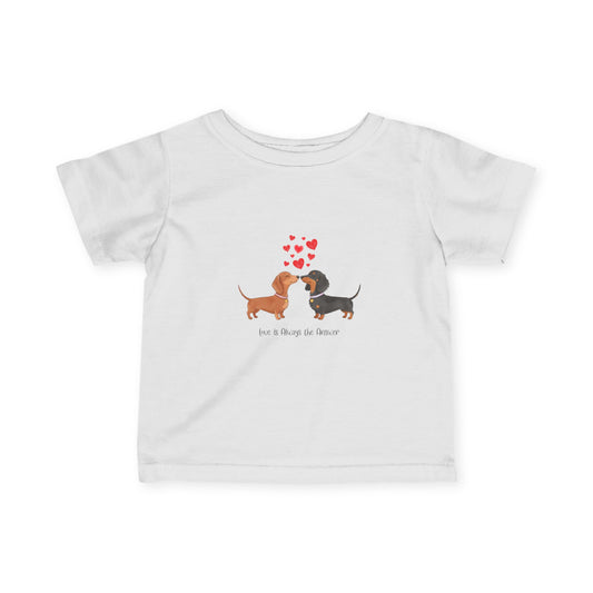 Adorable Dachshund Love Tee for Infants, Cute Baby Shirt, Dog Lover Gift, Birthday Outfit, Baby Shower Gift, Pet-Themed Apparel