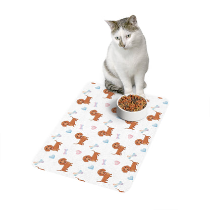 Dachshund Pet Food Mat (12x18) — Cute Sausage Dog & Hearts Feeding Mat