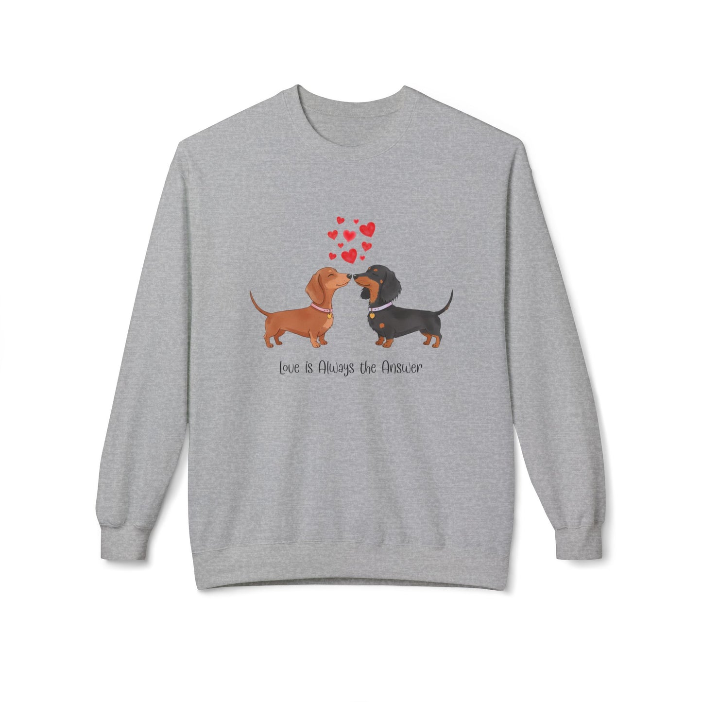 Dachshund Love Crewneck Sweatshirt — "Love & Wag the Day" Cute Wiener Dog Couples Tee