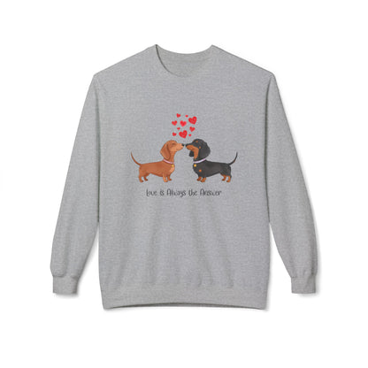 Dachshund Love Crewneck Sweatshirt — "Love & Wag the Day" Cute Wiener Dog Couples Tee