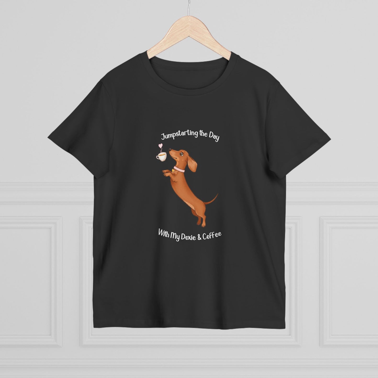 Women’s Dog Lover Tee - Fun Coffee and Dachshund Design, Gift for Pet Owners, Casual Wear, Birthday Present, Cute Animal Tee