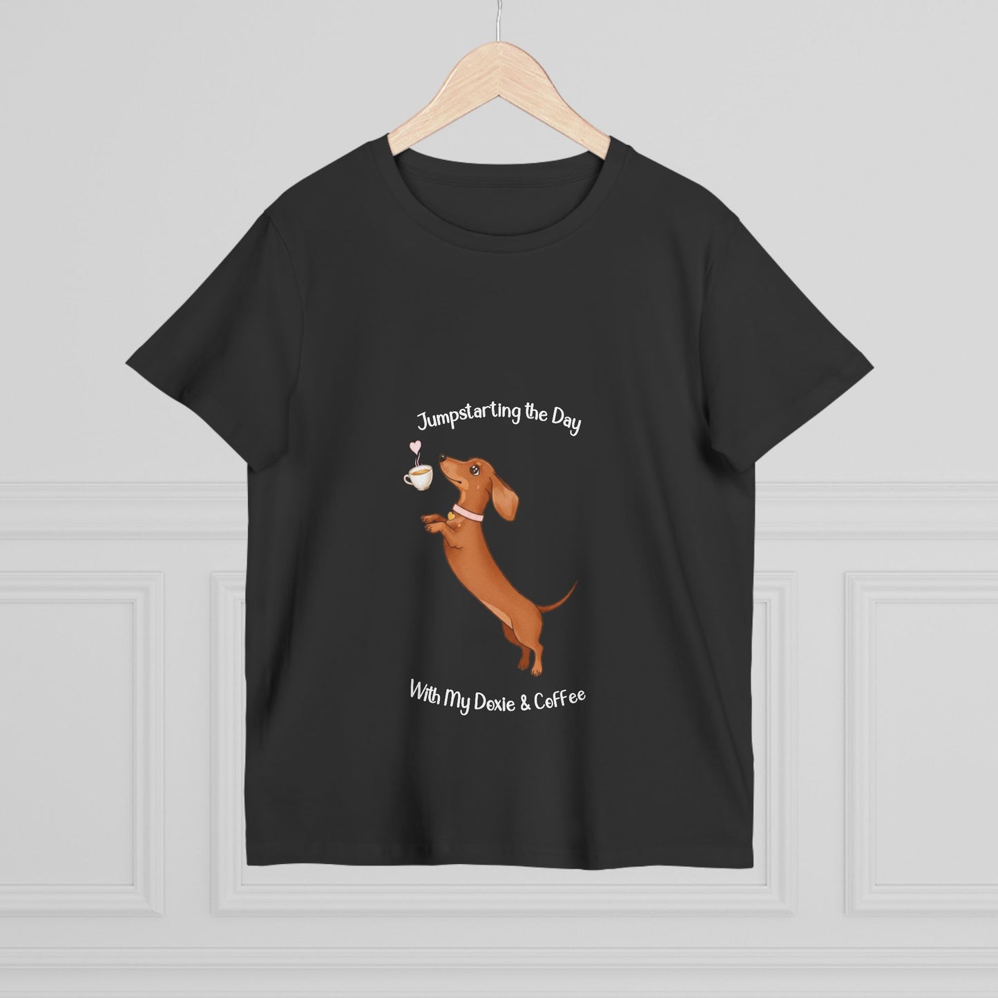Women’s Dog Lover Tee - Fun Coffee and Dachshund Design, Gift for Pet Owners, Casual Wear, Birthday Present, Cute Animal Tee