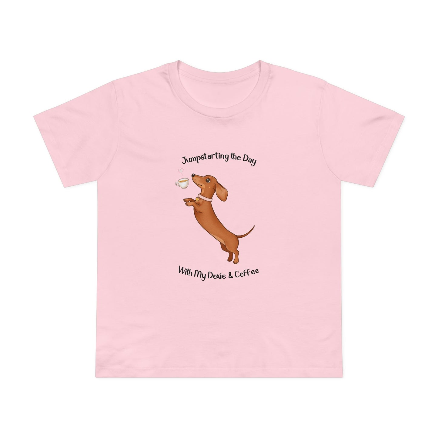 Women’s Dog Lover Tee - Fun Coffee and Dachshund Design, Gift for Pet Owners, Casual Wear, Birthday Present, Cute Animal Tee