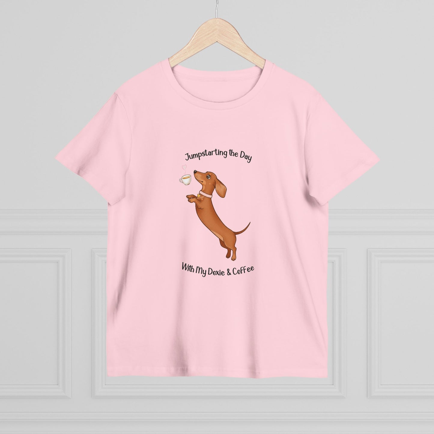 Women’s Dog Lover Tee - Fun Coffee and Dachshund Design, Gift for Pet Owners, Casual Wear, Birthday Present, Cute Animal Tee
