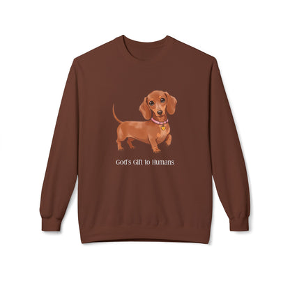 Dog Lover's Fleece Sweatshirt, Pet Owner Gift, Cute Dachshund Apparel, Cozy Crewneck, Dog Themed Clothing, God’s Gift to Humans