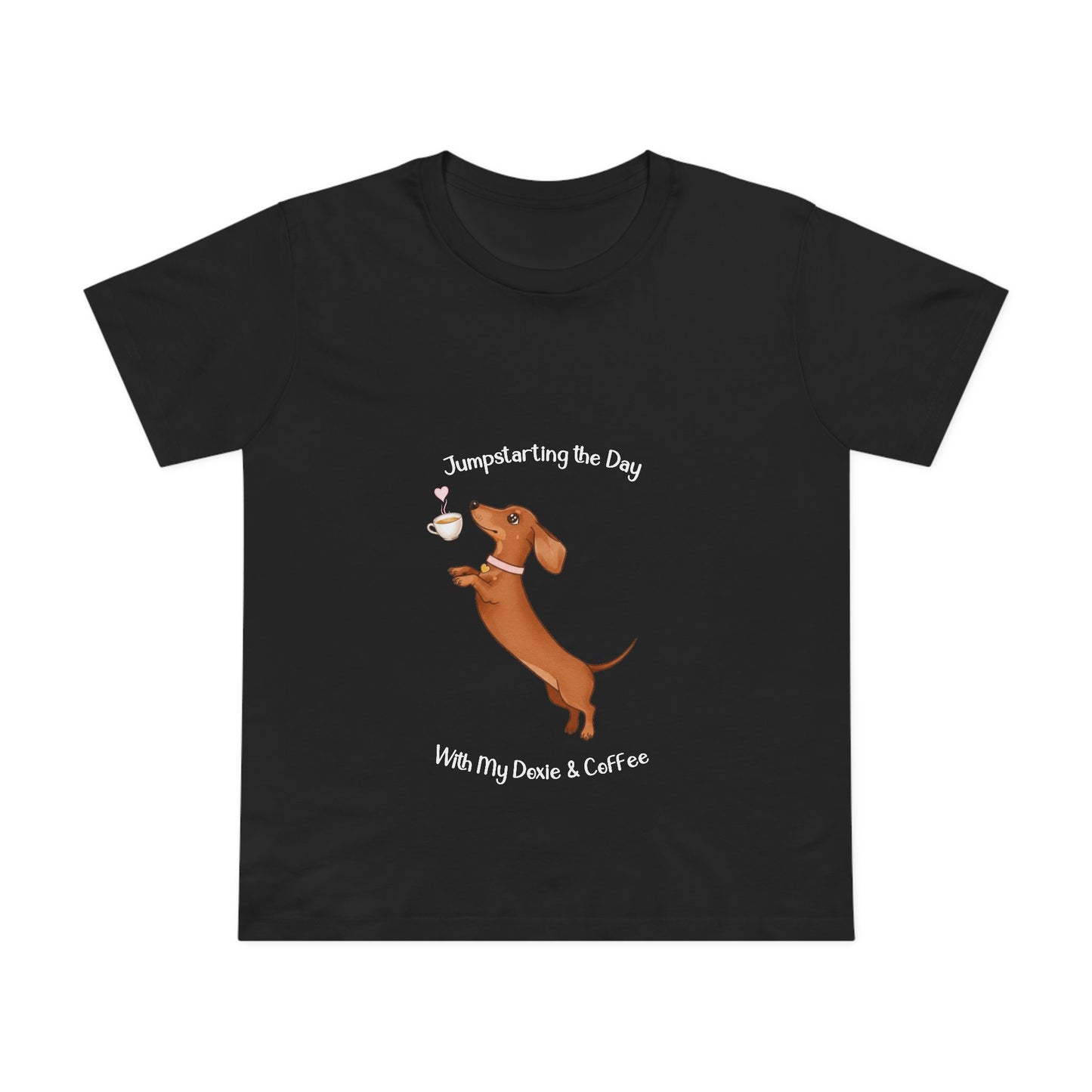 Women’s Dog Lover Tee - Fun Coffee and Dachshund Design, Gift for Pet Owners, Casual Wear, Birthday Present, Cute Animal Tee