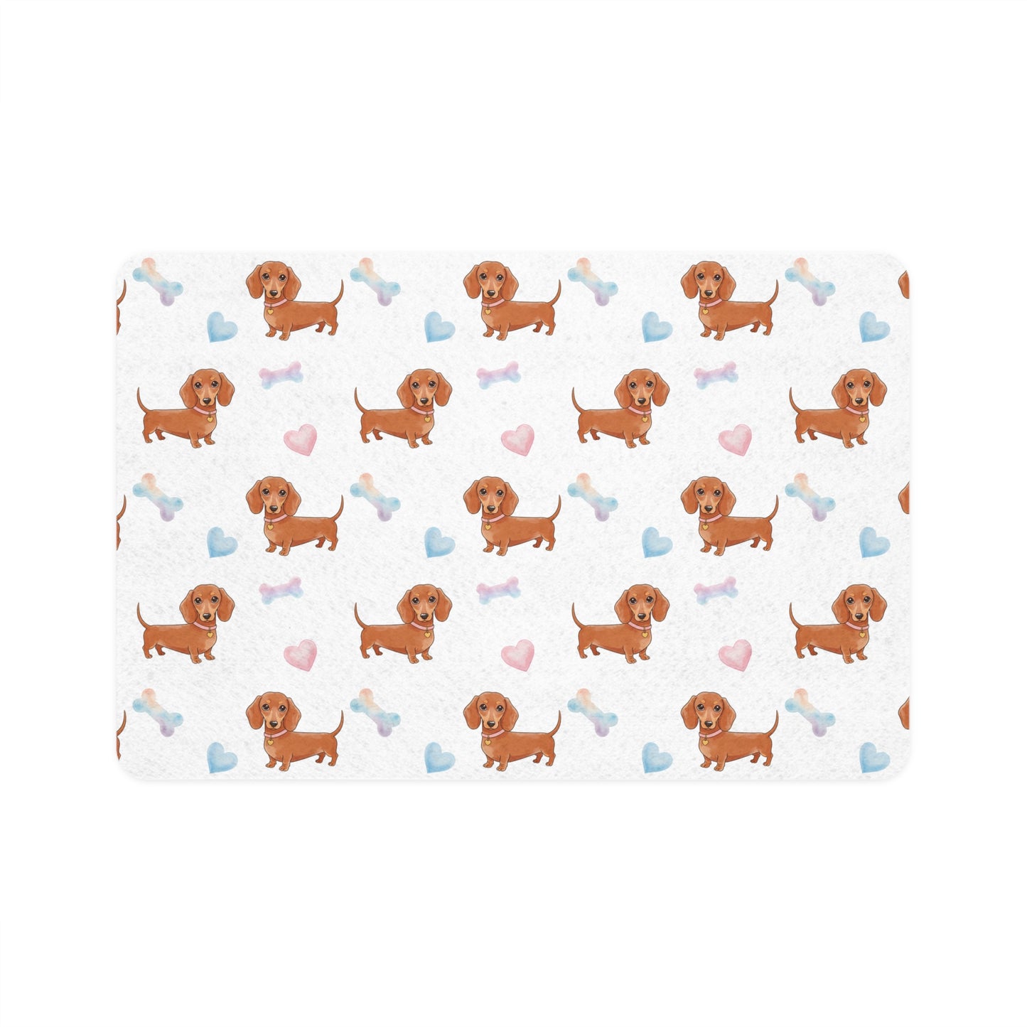 Dachshund Pet Food Mat (12x18) — Cute Sausage Dog & Hearts Feeding Mat