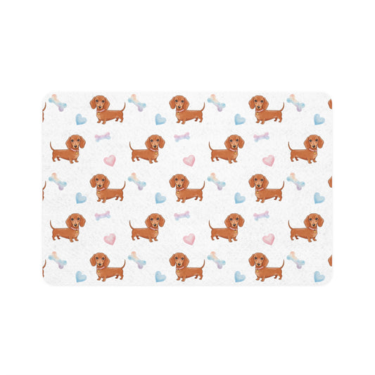 Dachshund Pet Food Mat (12x18) — Cute Sausage Dog & Hearts Feeding Mat