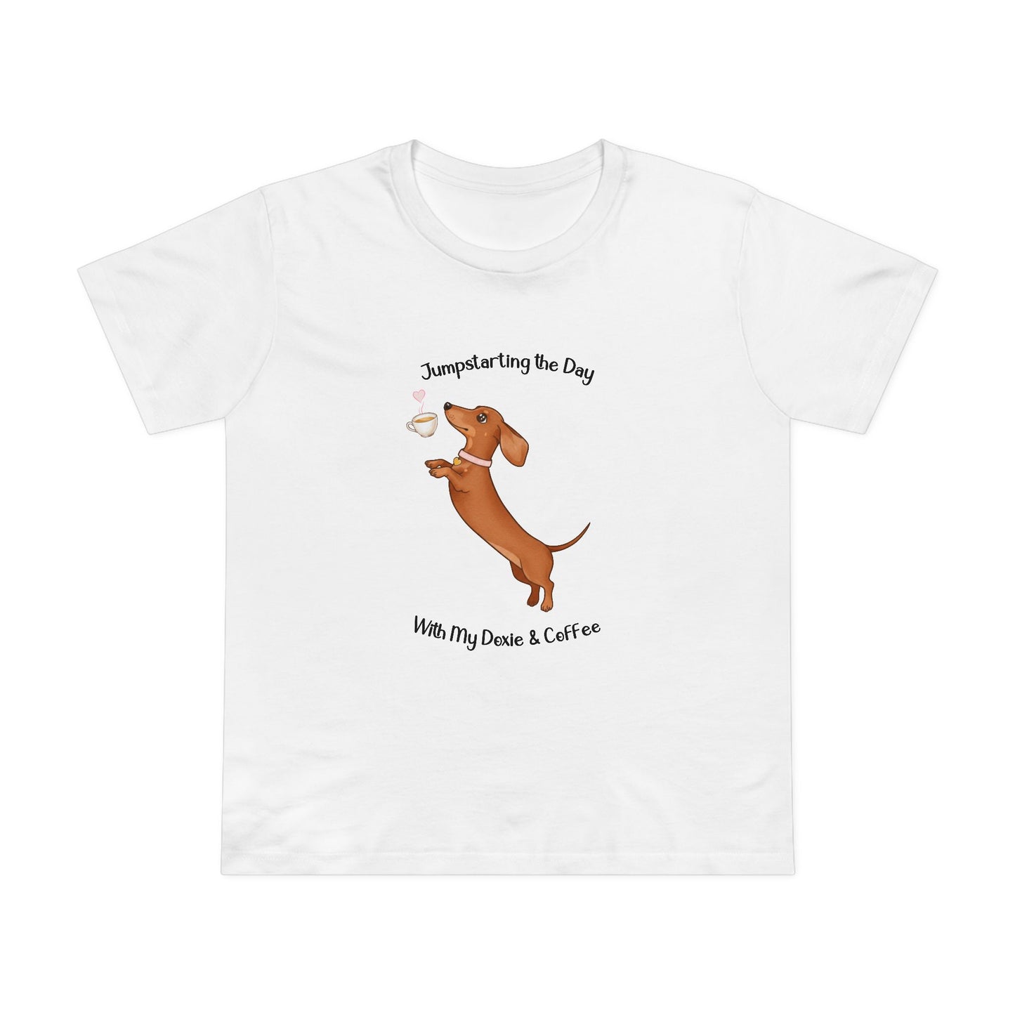 Women’s Dog Lover Tee - Fun Coffee and Dachshund Design, Gift for Pet Owners, Casual Wear, Birthday Present, Cute Animal Tee
